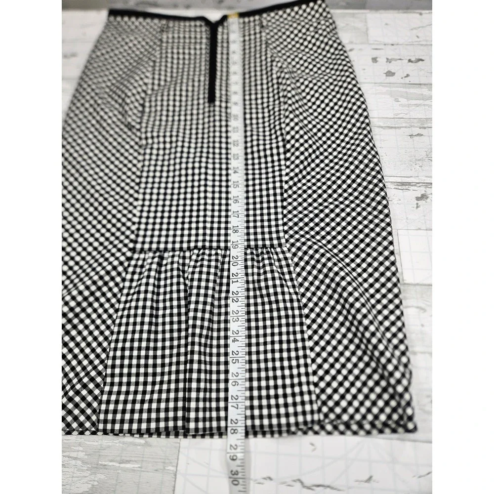7th Avenue New York & Company Gingham Pencil Skirt Black White Ruffle Hem 12